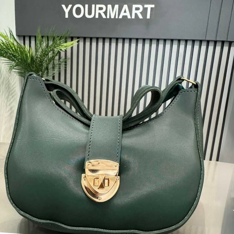 Crescent Leather Luxury Shoulder Bag for Women | Deep Green